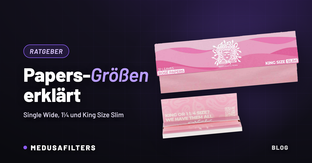 Papers-Größen im Vergleich: Longpapers King Size Slim und Shortpapers 1¼ der ROSÉ Edition von Medusafilters