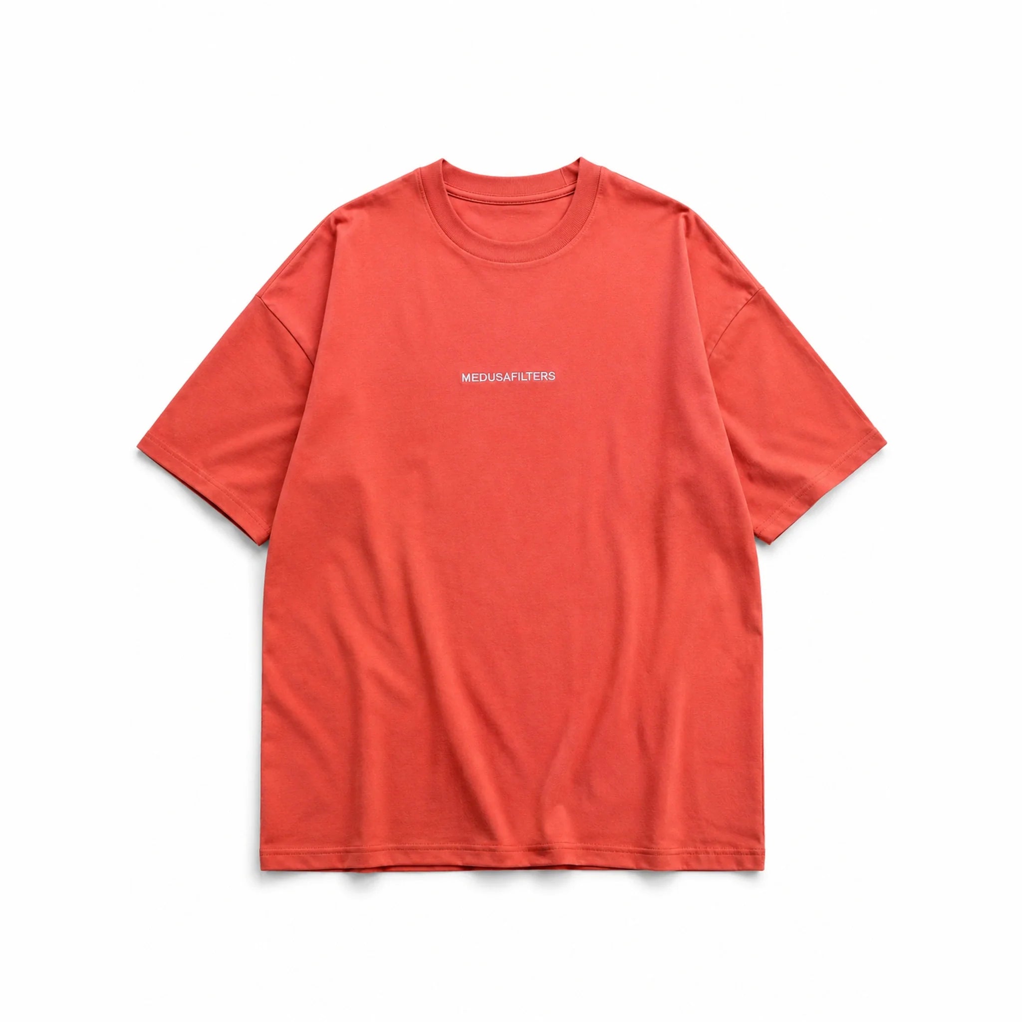Medusafilters® T-Shirt mit Backprint - ORANGE – Sunset over the City auf dem Rücken