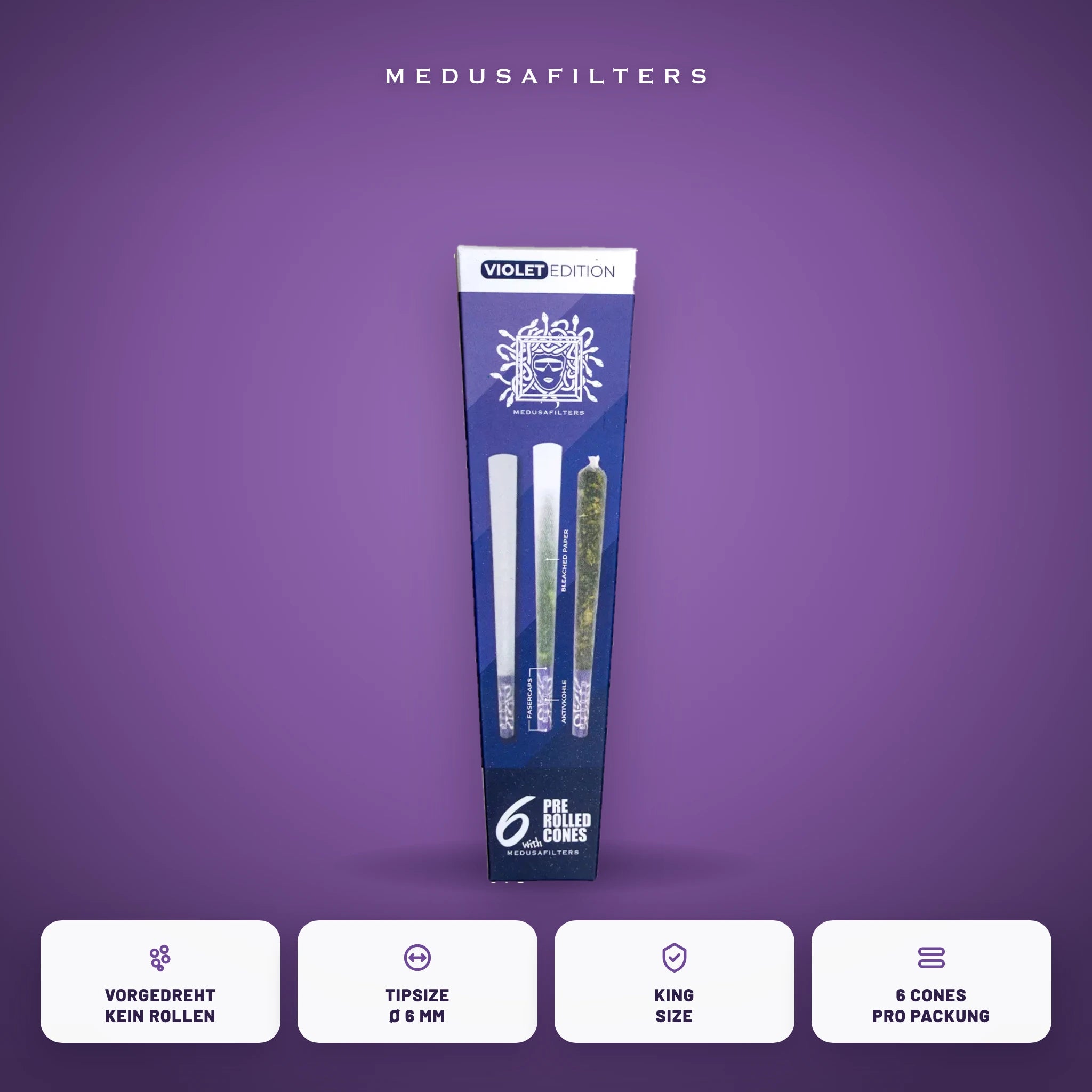 Medusafilters Pre-Rolled Cones VIOLET – 6er Pack – Vorteile