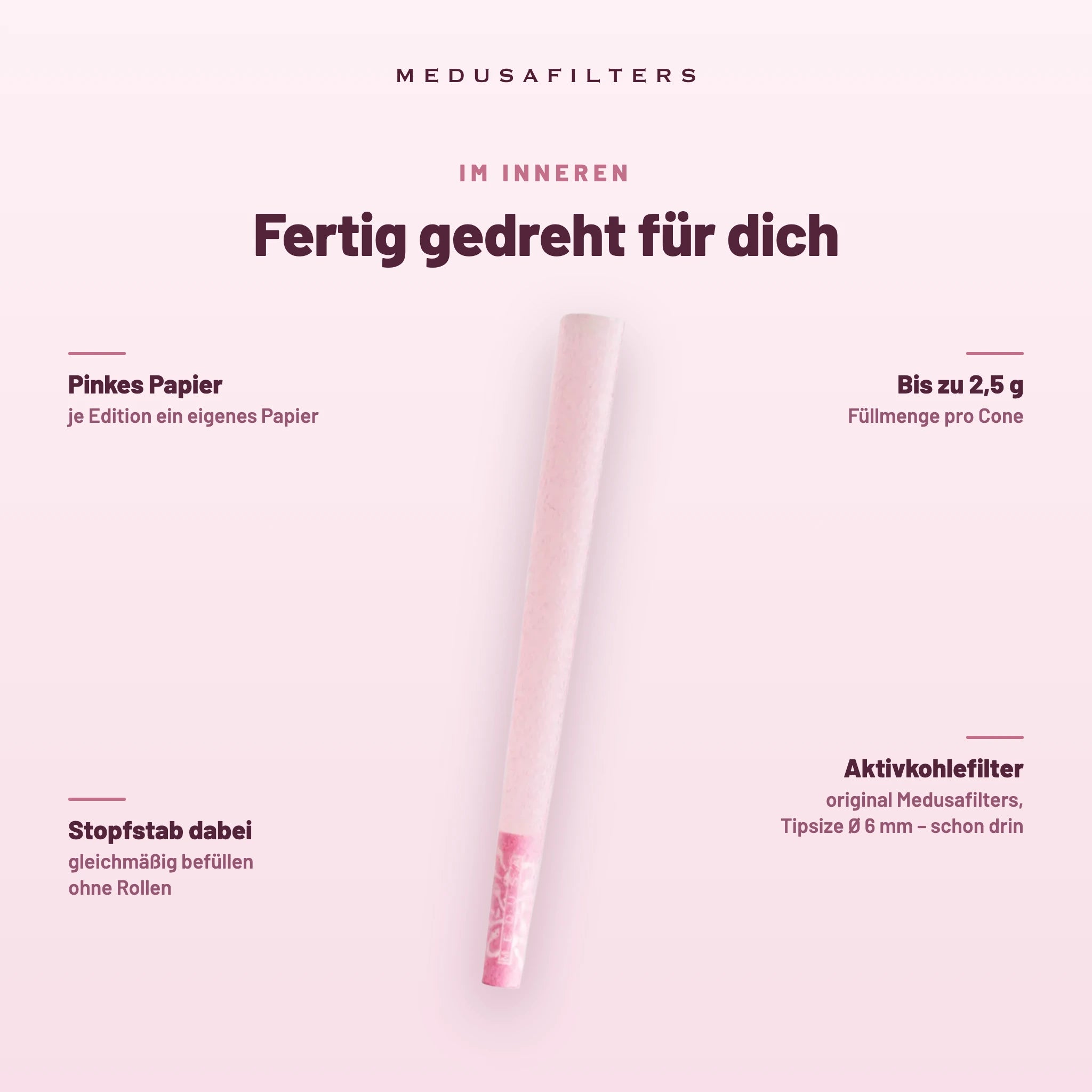 Medusafilters Pre-Rolled Cones ROSÉ – 3er Pack – Fertig gedreht für dich