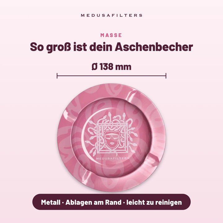 So groß ist dein Aschenbecher: ROSÉ, Ø 138 mm, aus Metall mit Ablagen am Rand, leicht zu reinigen