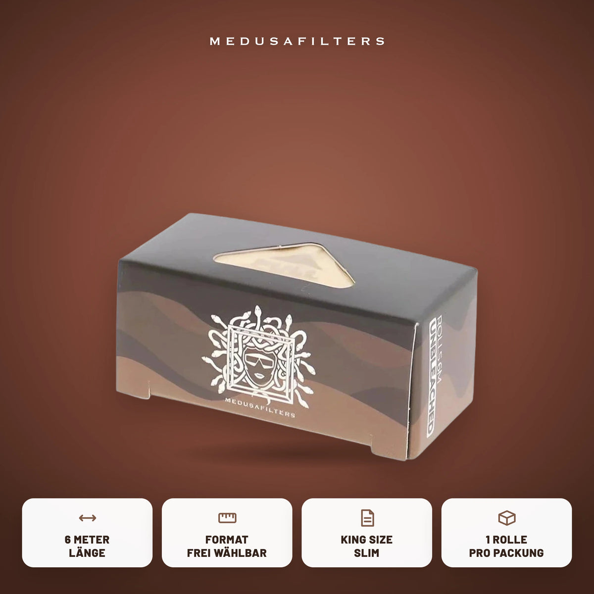 Endless-Rolls-Box ORGANIC mit den Vorteilen 6 Meter Länge, Format frei wählbar, King Size Slim, 1 Rolle pro Packung