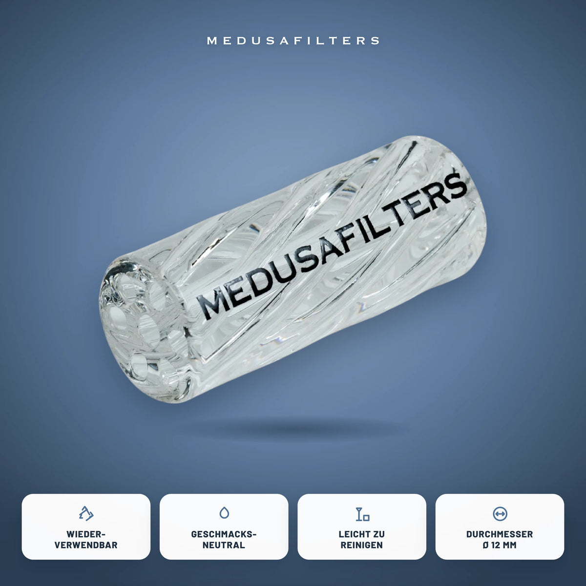 Twisted Glasfilter TRANSPARENT mit den Vorteilen wiederverwendbar, geschmacksneutral, leicht zu reinigen, Durchmesser Ø 12 mm