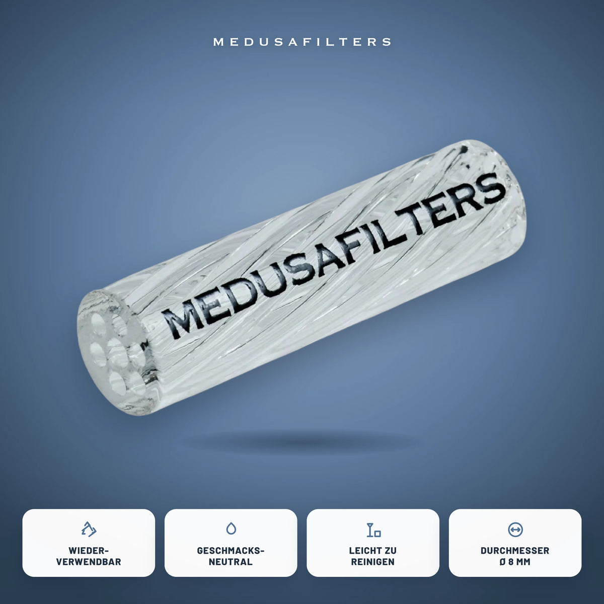 Twisted Glasfilter TRANSPARENT mit den Vorteilen wiederverwendbar, geschmacksneutral, leicht zu reinigen, Durchmesser Ø 8 mm