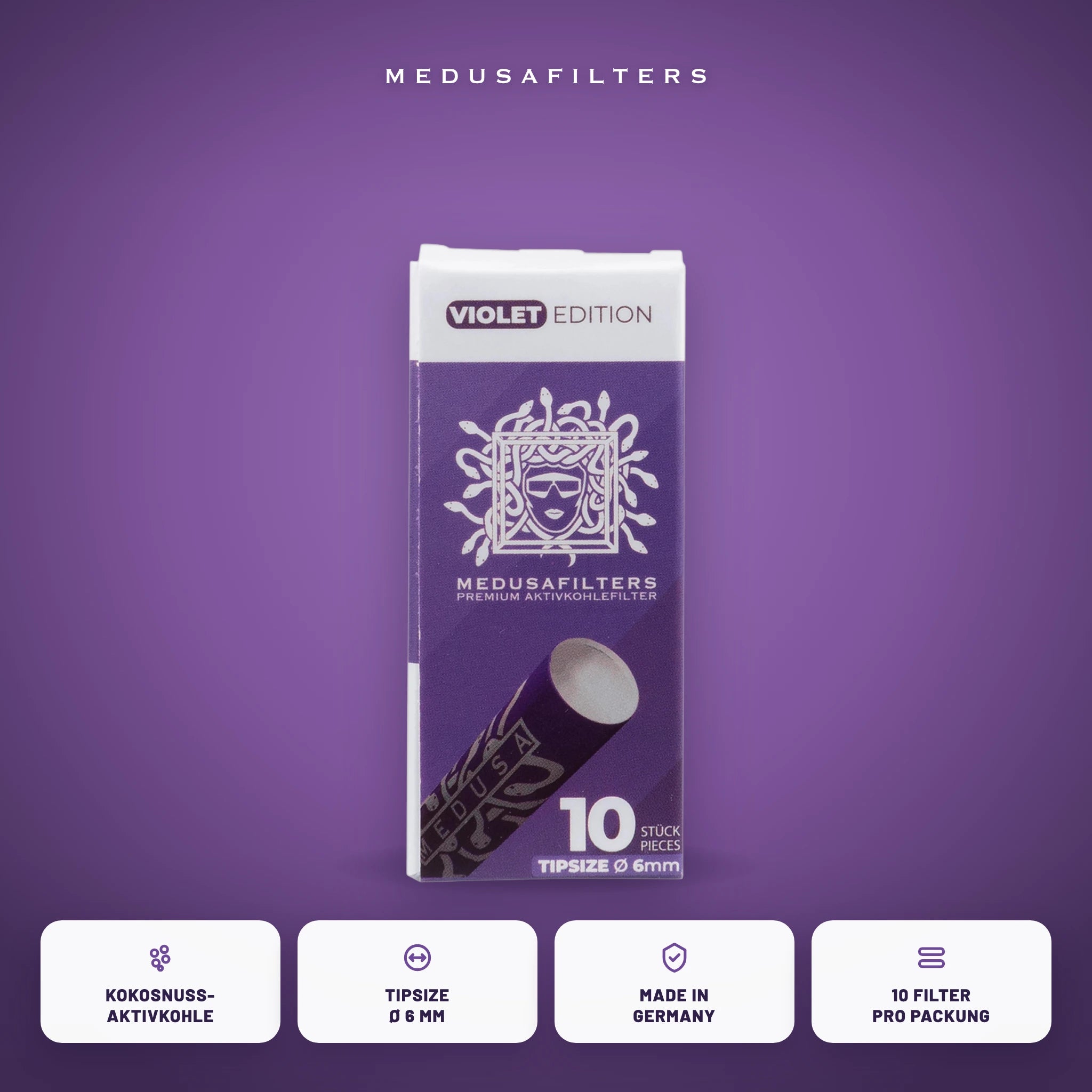 Medusafilters Aktivkohlefilter 6 mm Slim – 10er Pack VIOLET – Vorteile