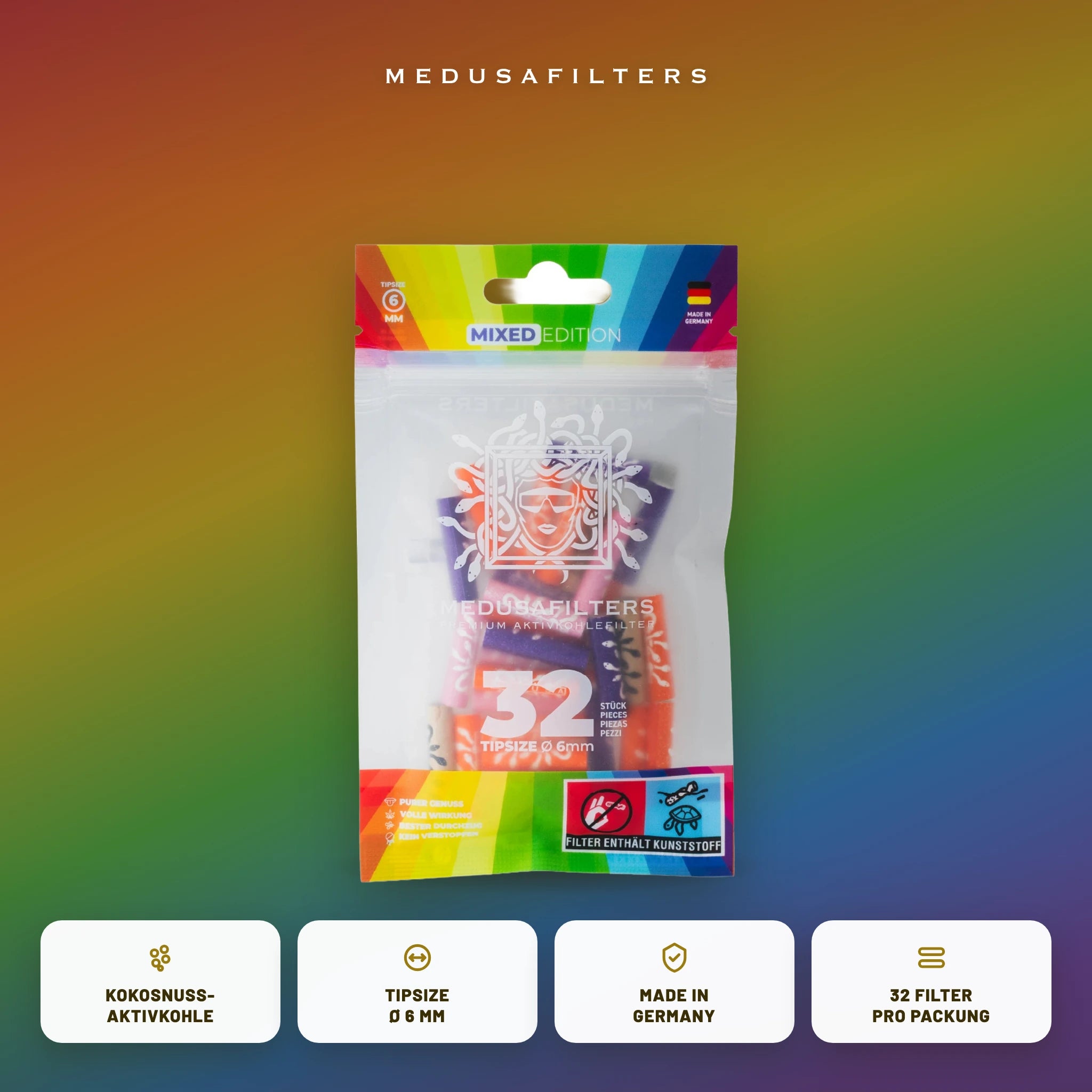 Medusafilters Aktivkohlefilter 6 mm Slim – 32er Pack MIXED – Vorteile