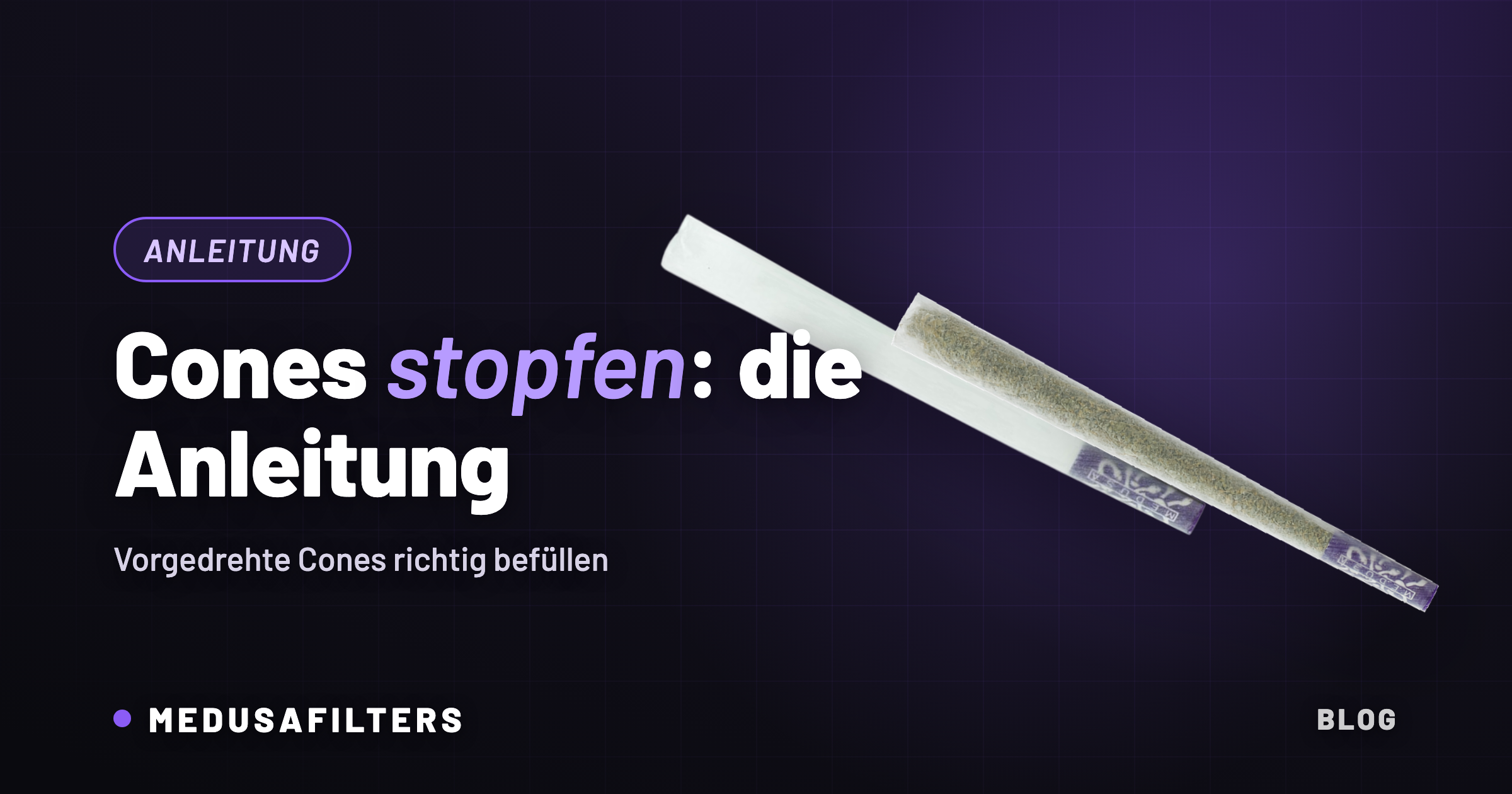 Cones stopfen: leerer und gefüllter Pre-Rolled Cone mit 6-mm-Aktivkohlefilter