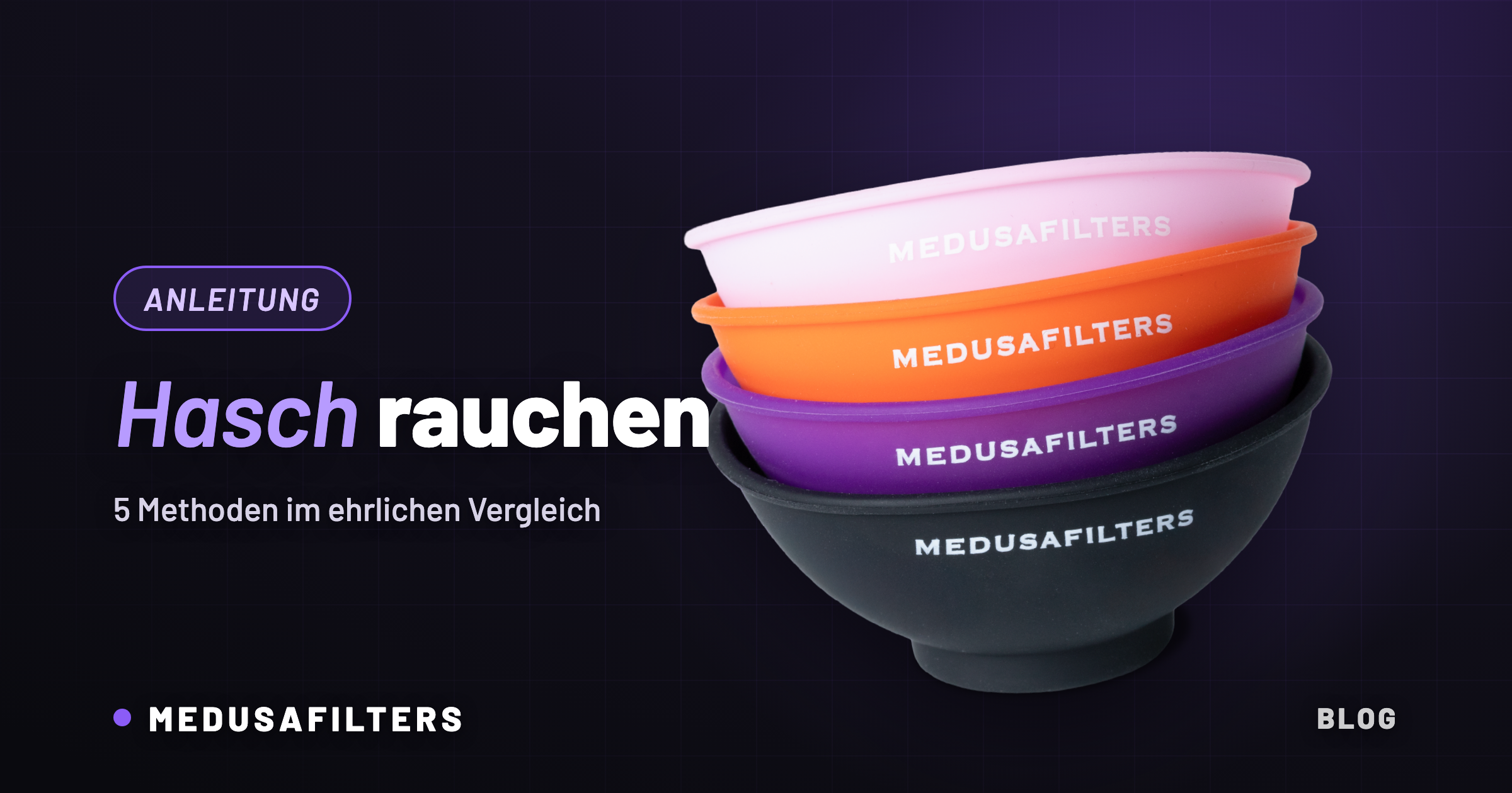 Hasch rauchen – Medusafilters Hashbowl Mischschalen in vier Farben gestapelt
