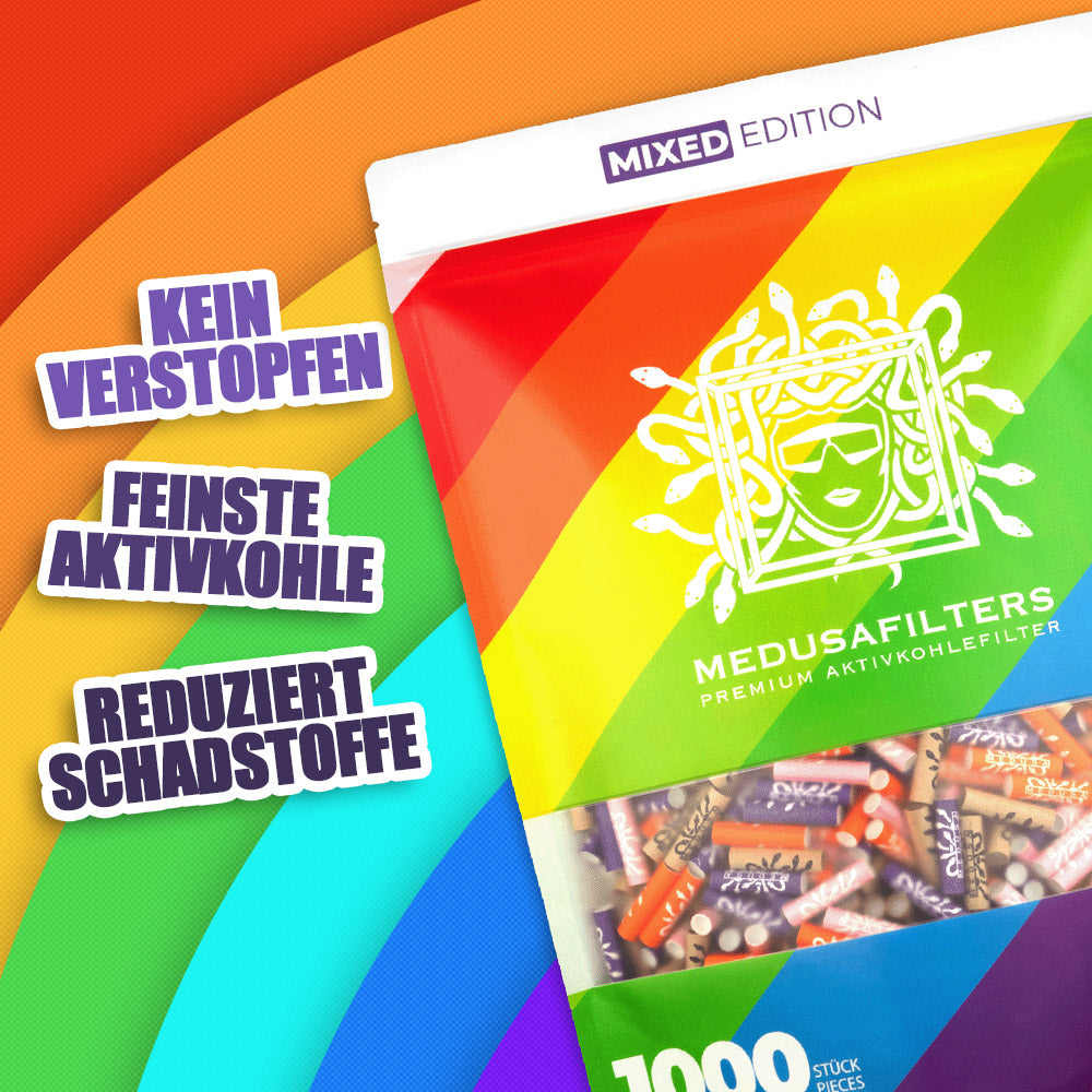 1000er Packung MIXED Edition - Medusafilters, kein Verstopfen, feinste Aktivkohle, reduziert Schadstoffe