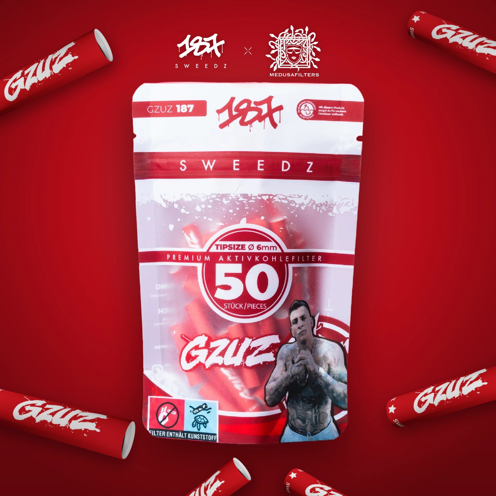 GZUZ Edition 50er Packung mit 187 Sweedz Aktivkohlefiltern