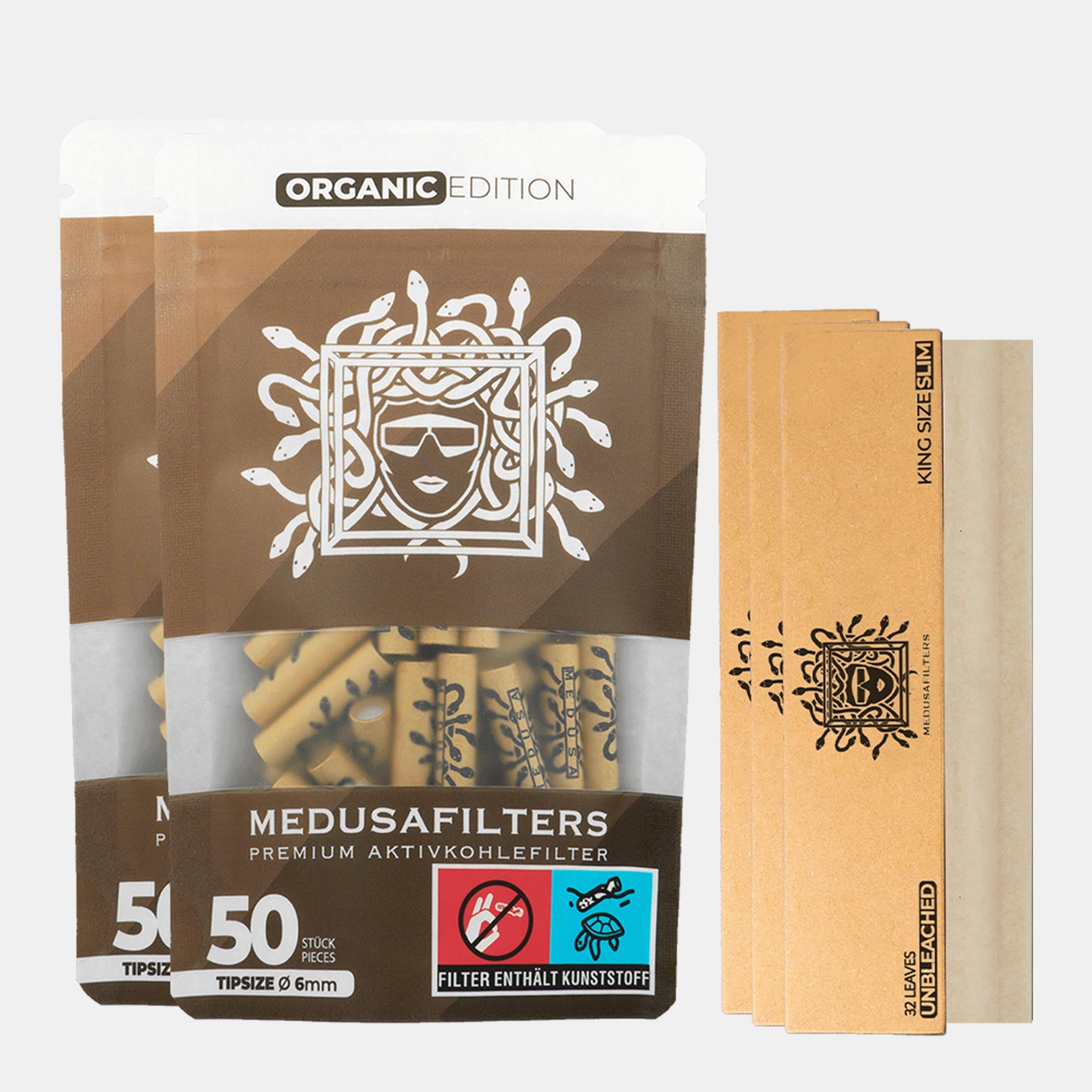 2x Medusafilters 50er Packung ORGANIC Edition mit 3x Longpapers King Size Slim UNBLEACHED