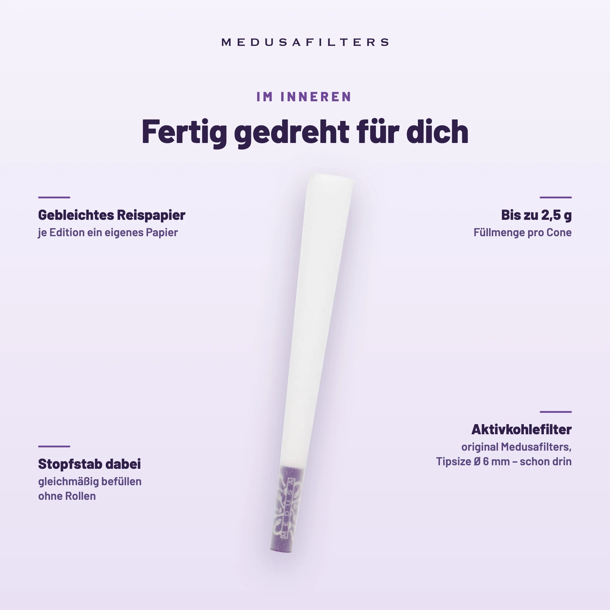 Medusafilters Pre-Rolled Cones VIOLET – 6er Pack – Fertig gedreht für dich
