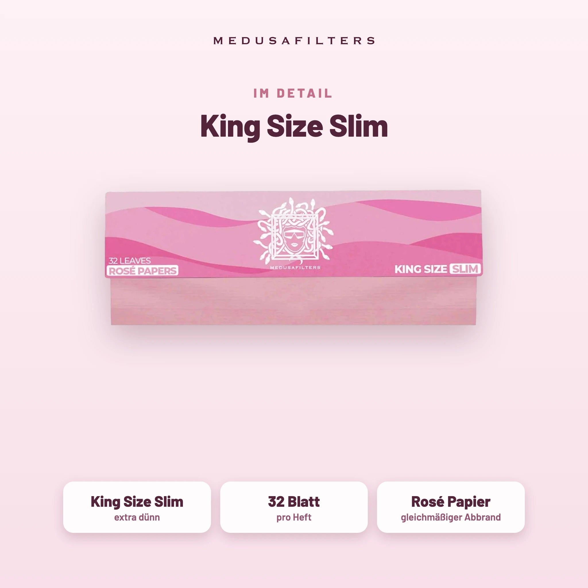 Medusafilters Longpapers King Size Slim ROSÉ – 1 Heft – King Size Slim