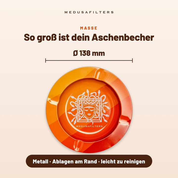 So groß ist dein Aschenbecher: SUNSET, Ø 138 mm, aus Metall mit Ablagen am Rand, leicht zu reinigen