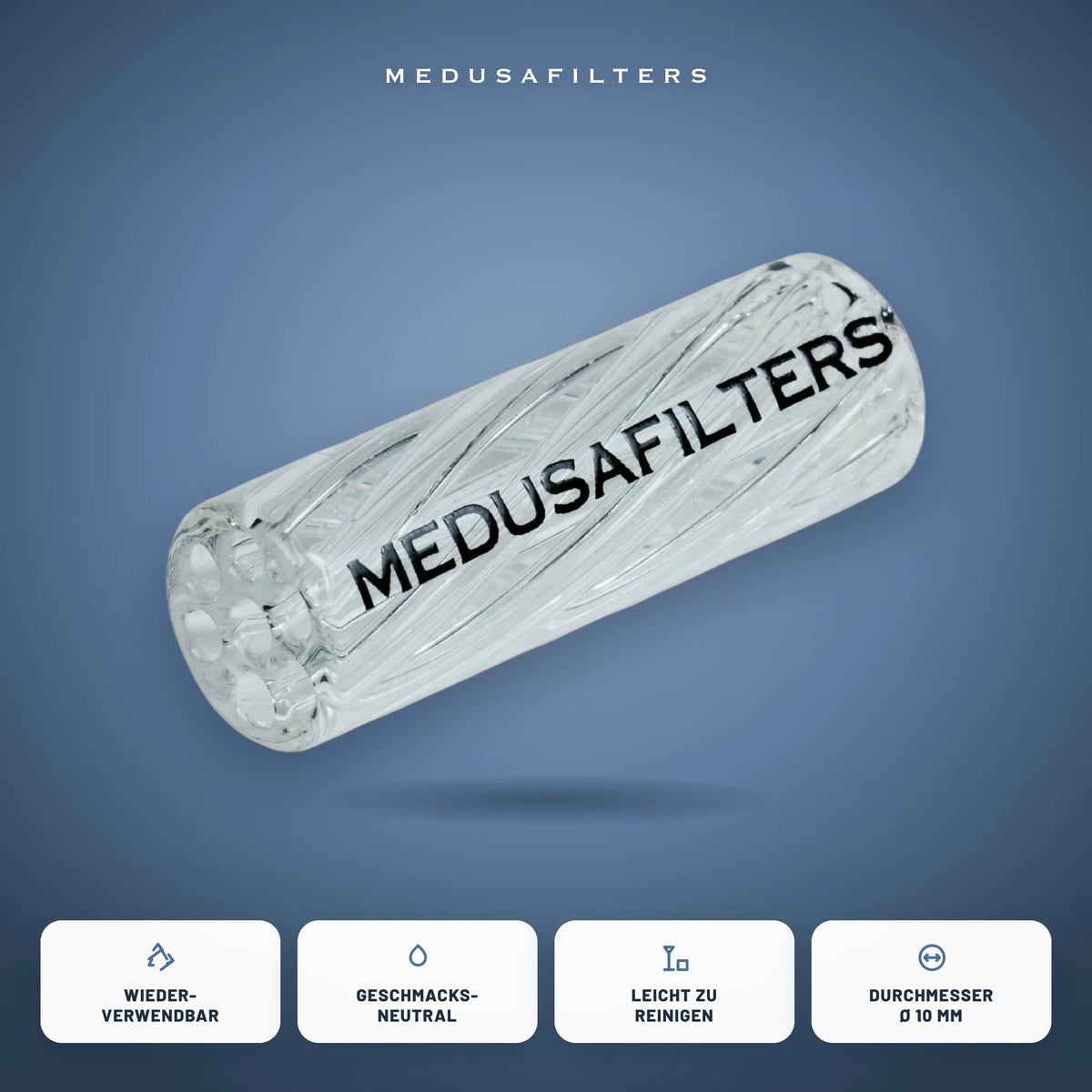 Twisted Glasfilter TRANSPARENT mit den Vorteilen wiederverwendbar, geschmacksneutral, leicht zu reinigen, Durchmesser Ø 10 mm