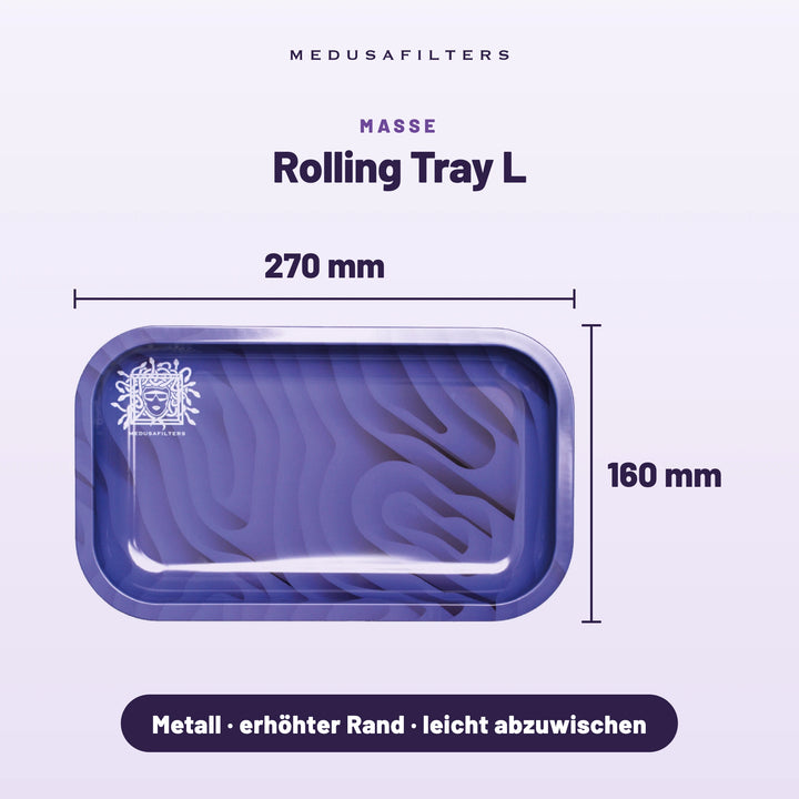 Maße Rolling Tray L in VIOLET: 270 × 160 mm, Metall mit erhöhtem Rand, leicht abzuwischen