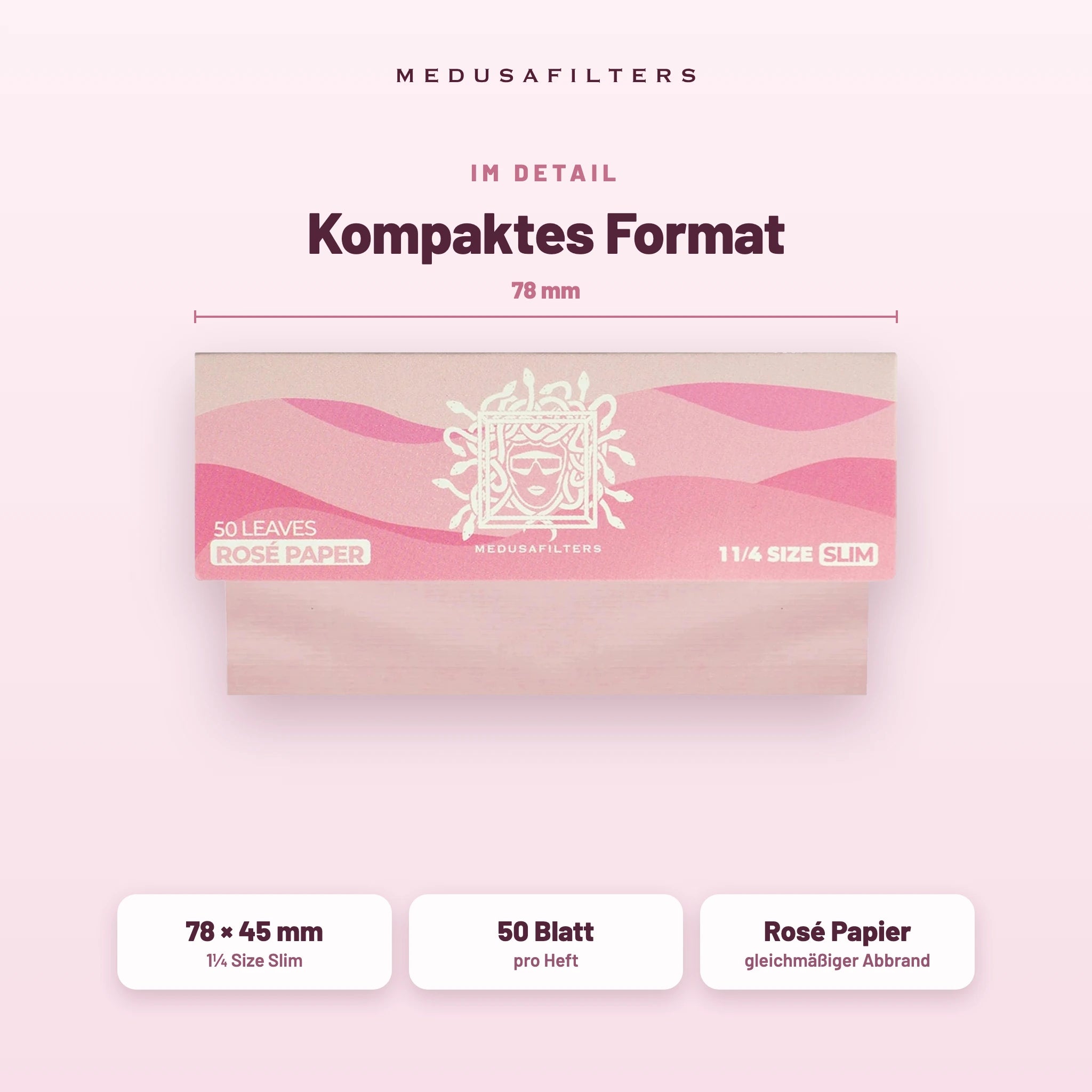 Medusafilters Shortpapers ROSÉ – 50er Display – Kompaktes Format