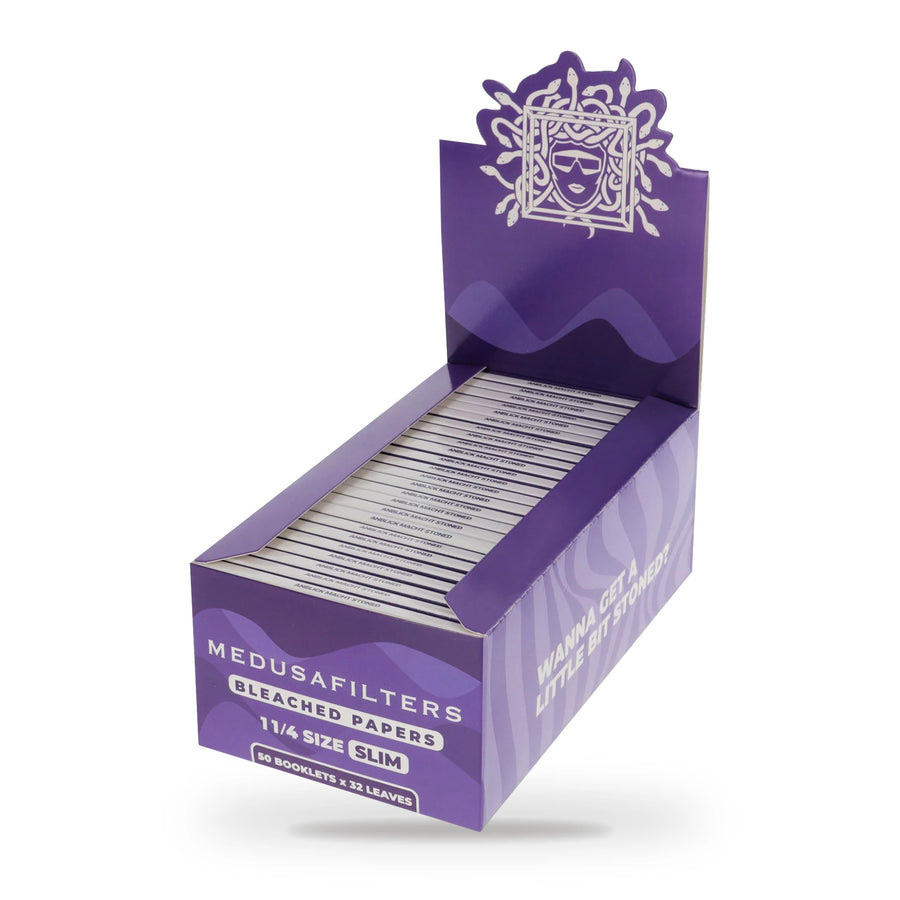 Medusafilters Shortpapers 1¼ Size Slim, 50er-Display mit 50 Heften, gebleichtes Papier, 32 Blatt pro Heft
