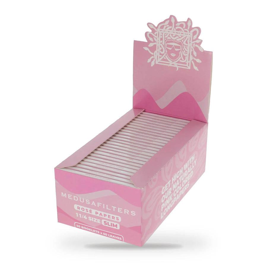 Medusafilters Shortpapers 1¼ Size Slim, 50er-Display mit 50 Heften, Rosé-Papier, 50 Blatt pro Heft